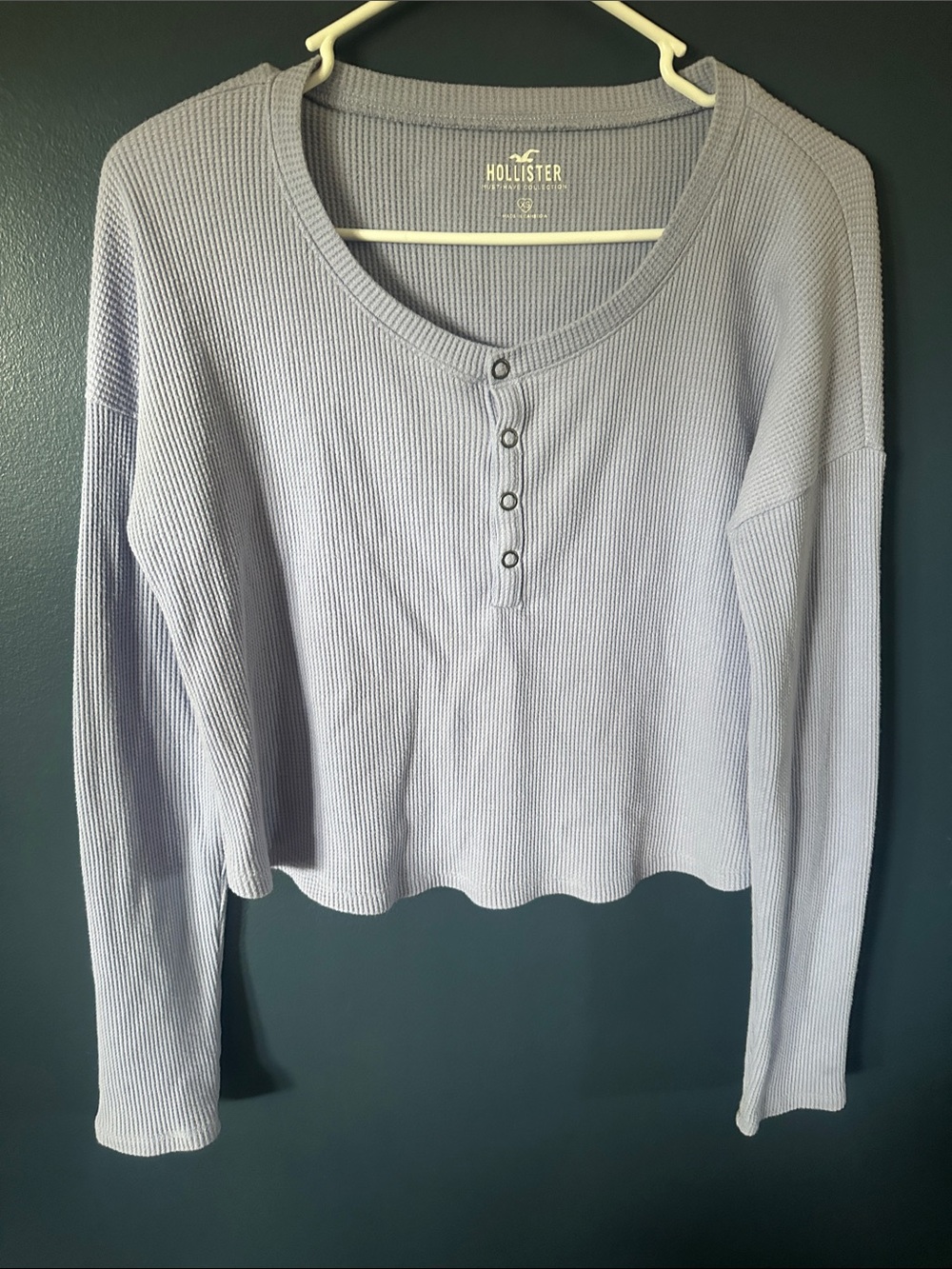Hollister Lavender Ribbed Henley Long-Sleeve Top